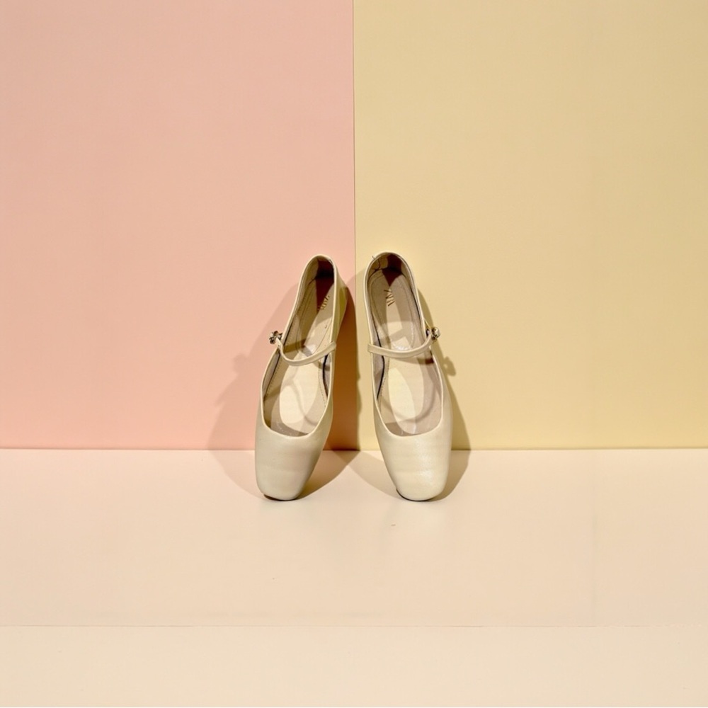 Zara square toe Cream Ballet Flats
